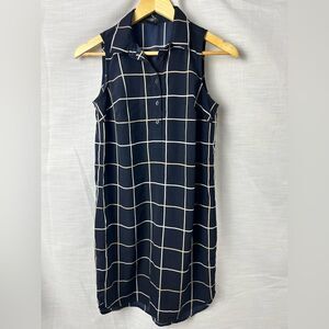 Ann Taylor Navy Dress Office Work Sheath Plaid Striped Women's XS